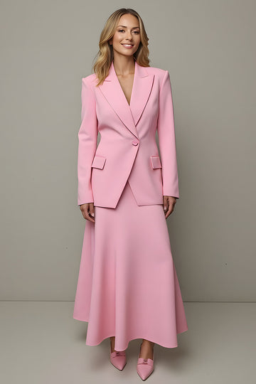 Pink A Line Satin Peak Lapel One Button 2 Piece Blazer Suits